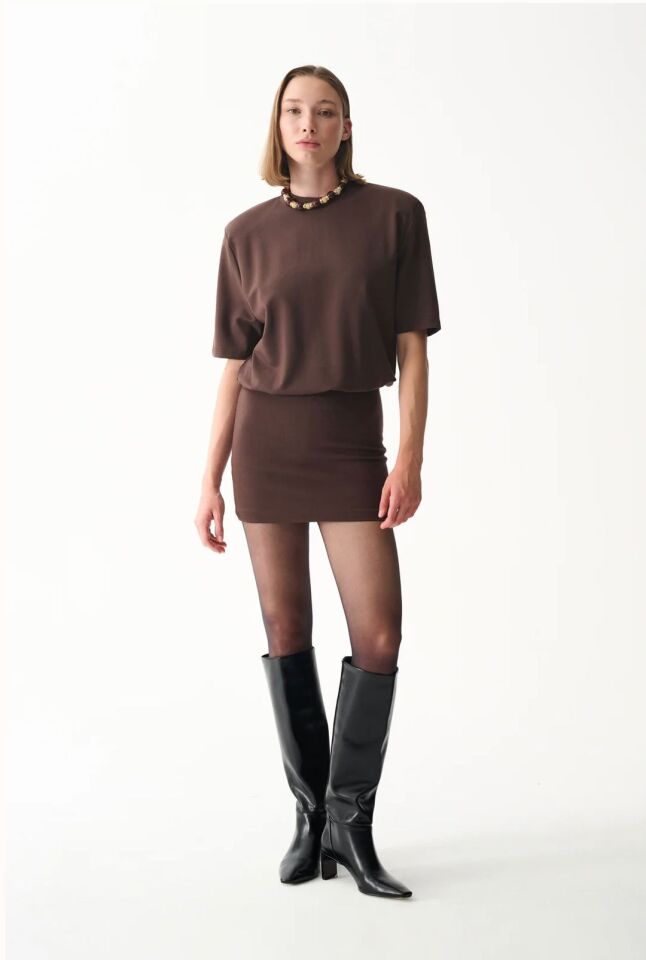 Miu T-Shirt Elbise / Kahverengi