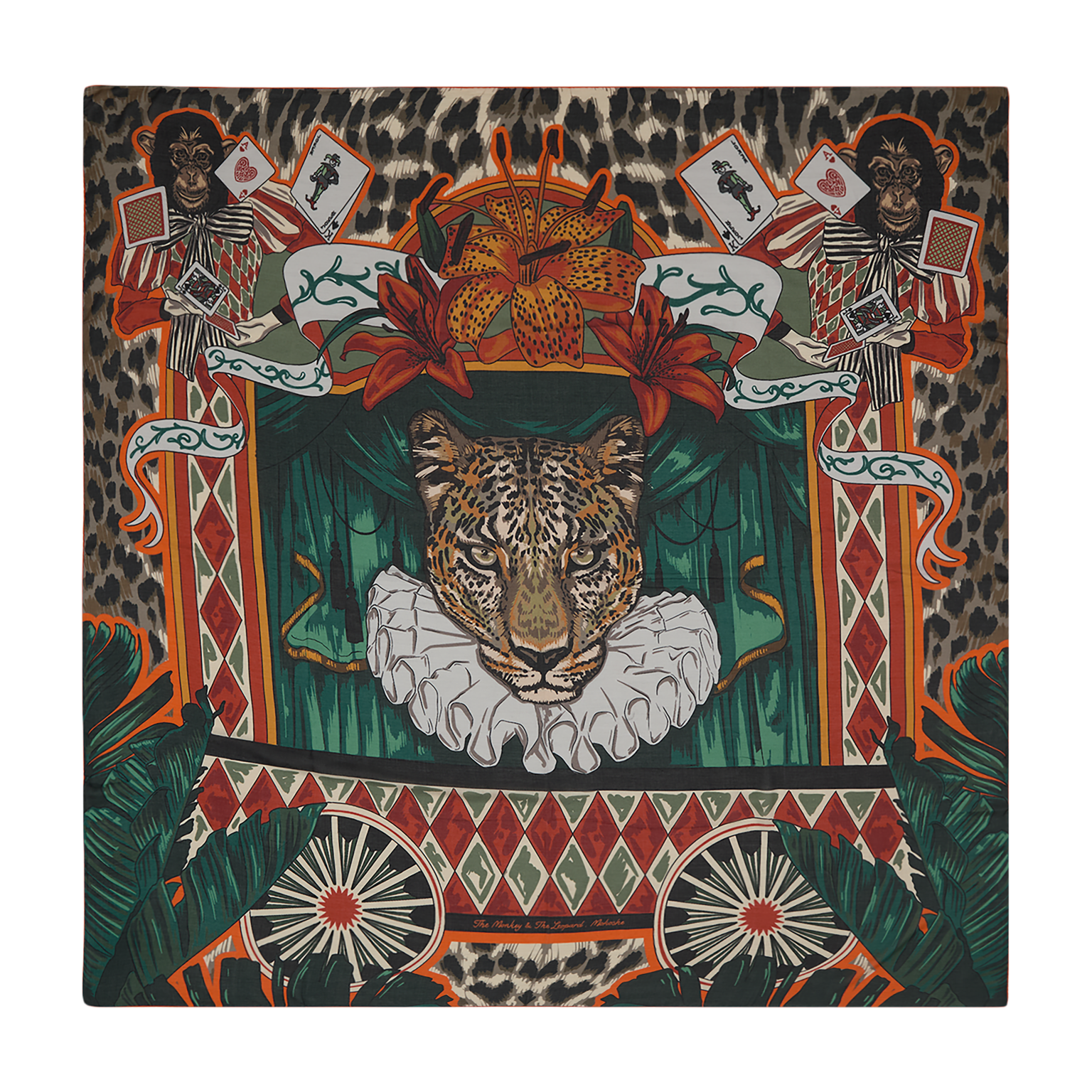 Maymun ve Leopar / Turuncu ve Yeşil / 90x90