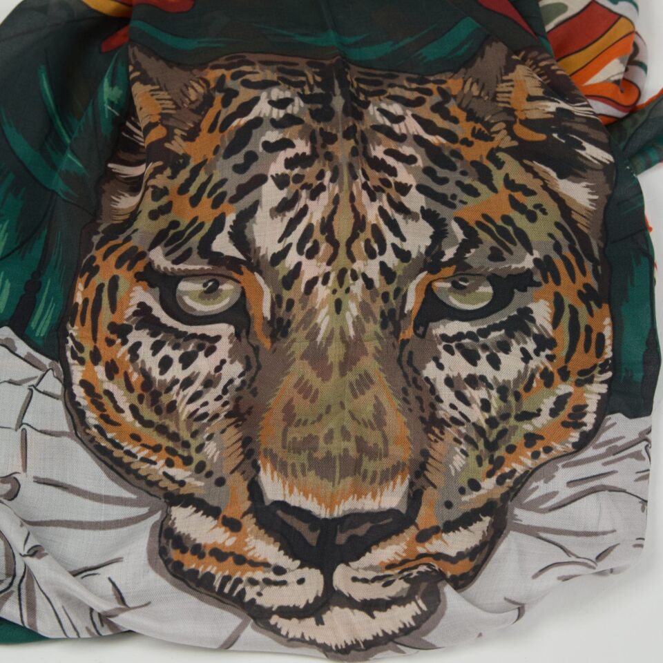 Maymun ve Leopar / Turuncu ve Yeşil / 90x90