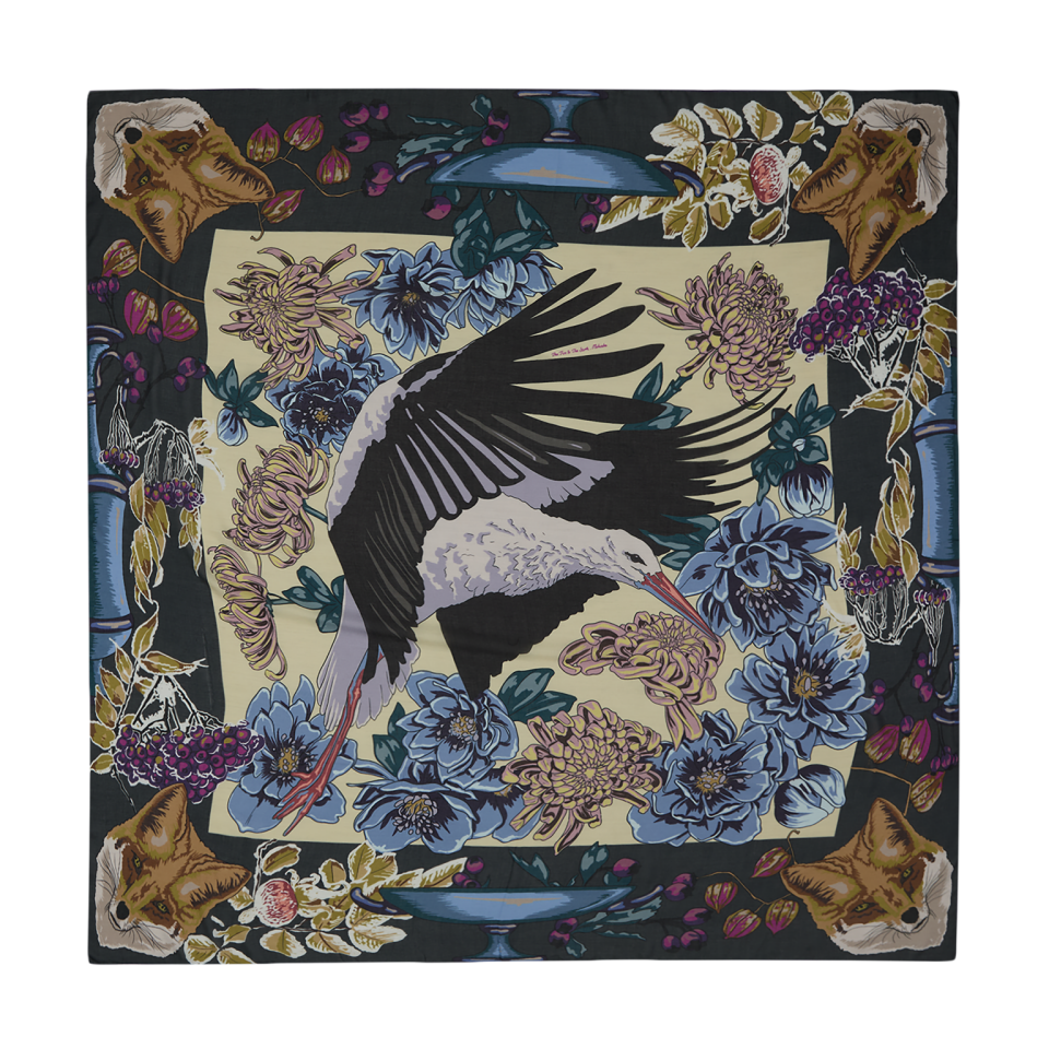 Tilki ve Leylek / Siyah, Mavi ve Bej / 90x90
