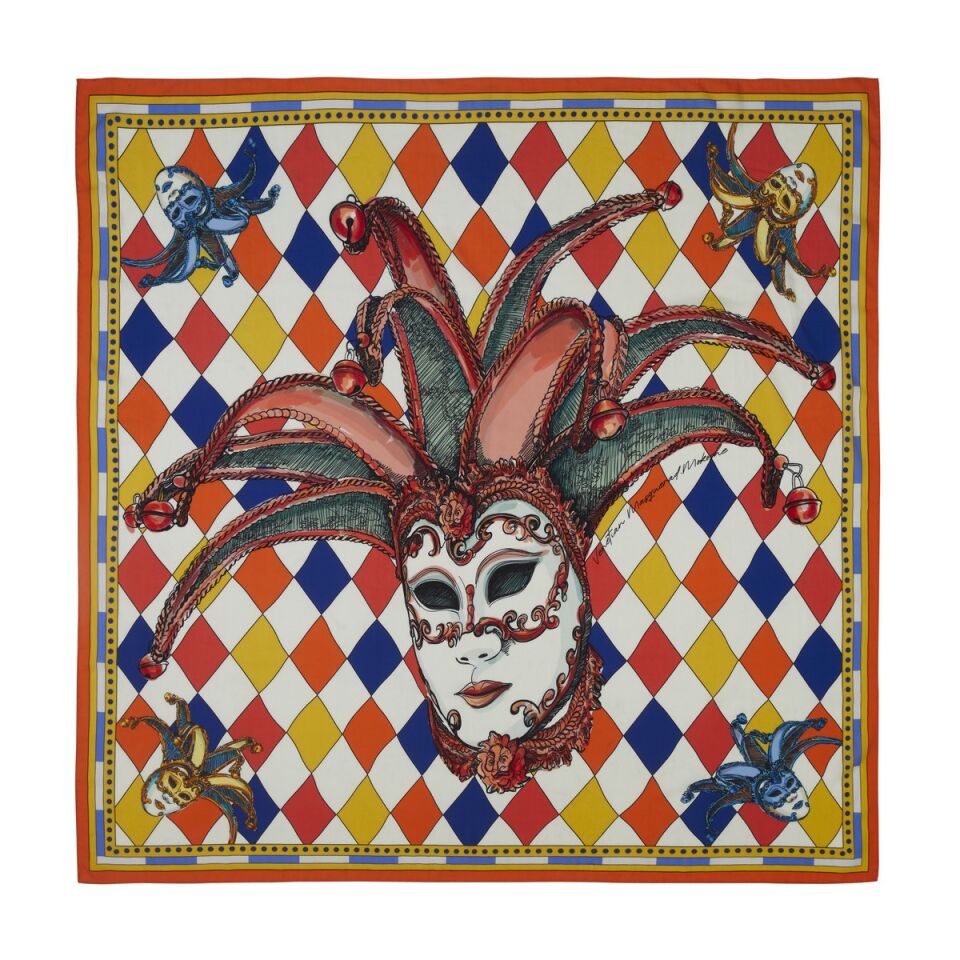 Venedik Maskeli Balosu / Sarı, Mavi ve Turuncu / 140x140