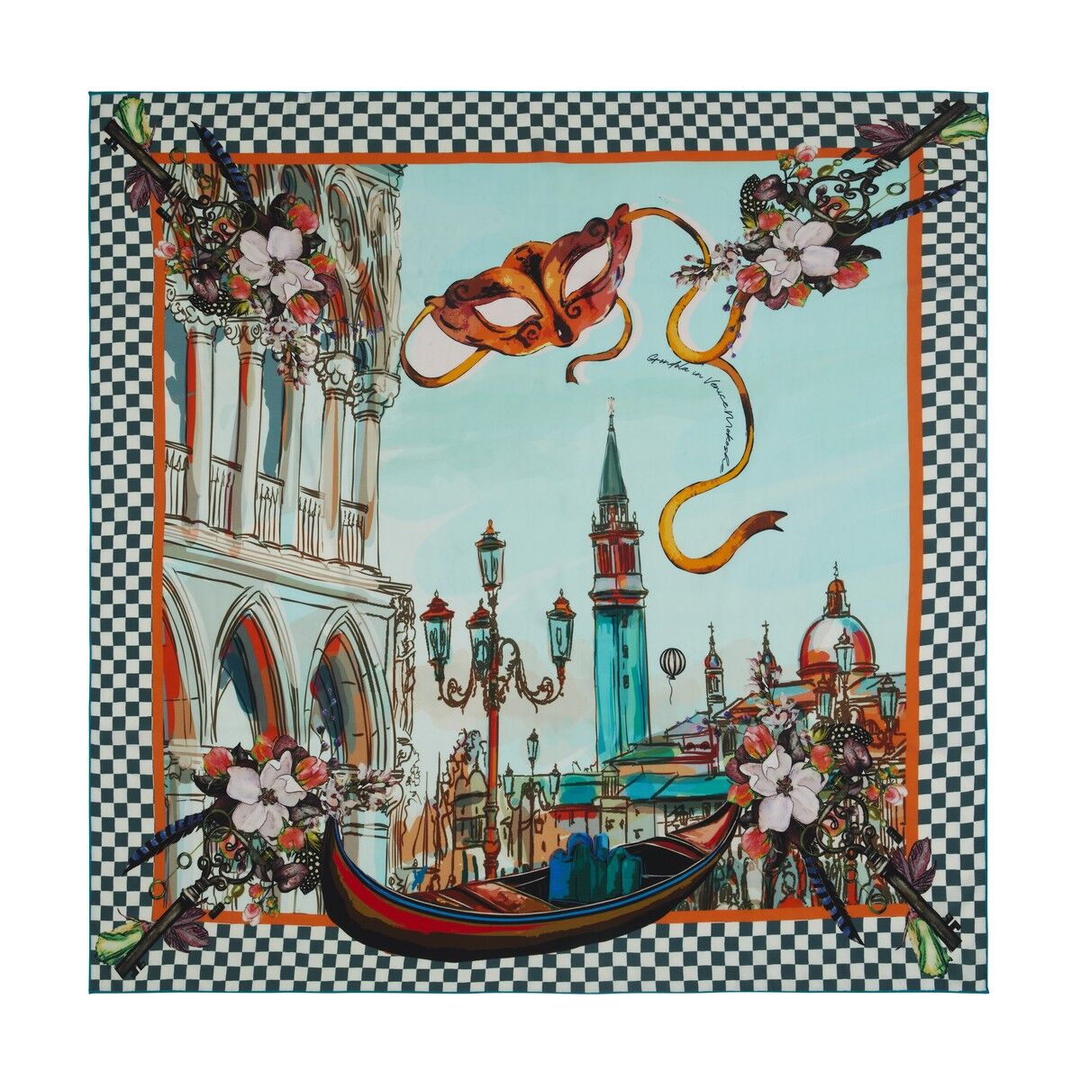 Venedik'te Gondol / Yeşil / 140x140