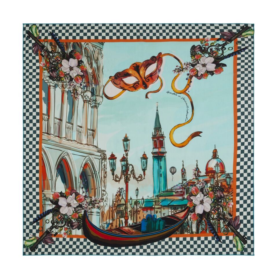 Venedik'te Gondol / Yeşil / 140x140