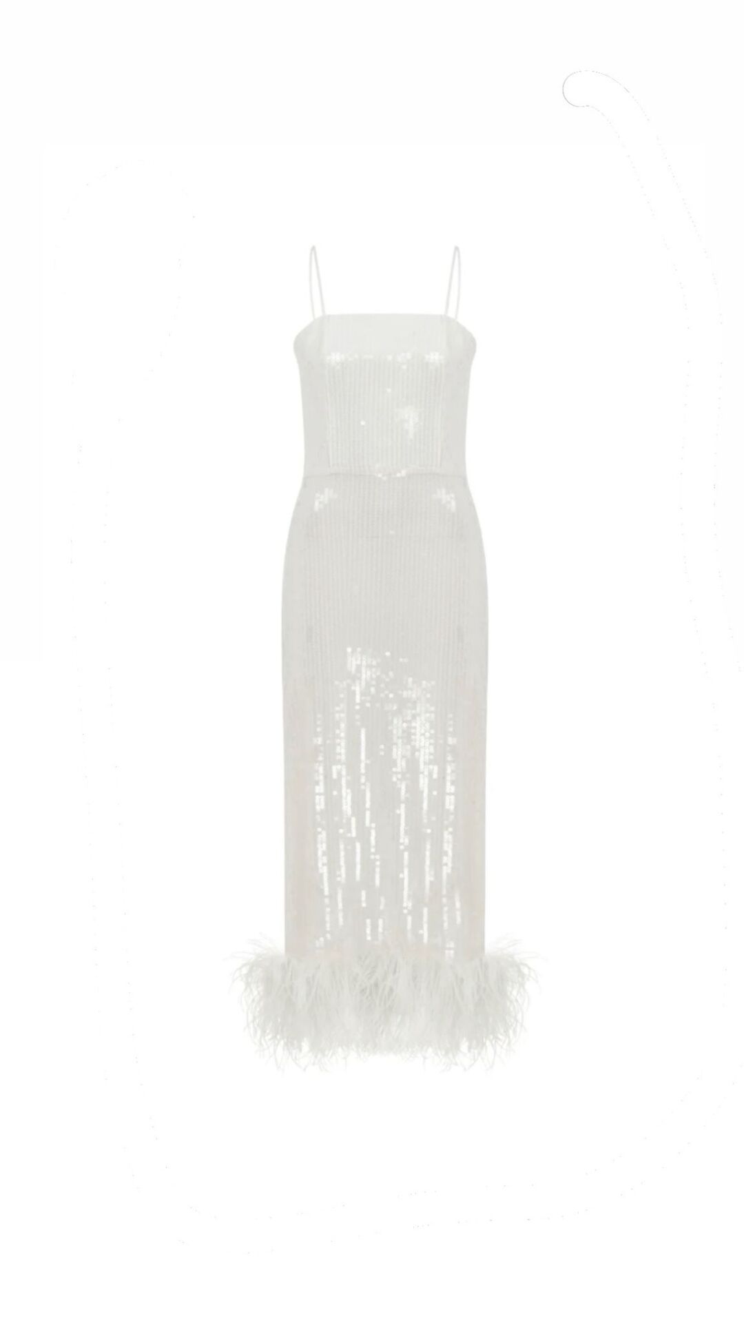 Sia Gown In White Sequin With Feather Trim
