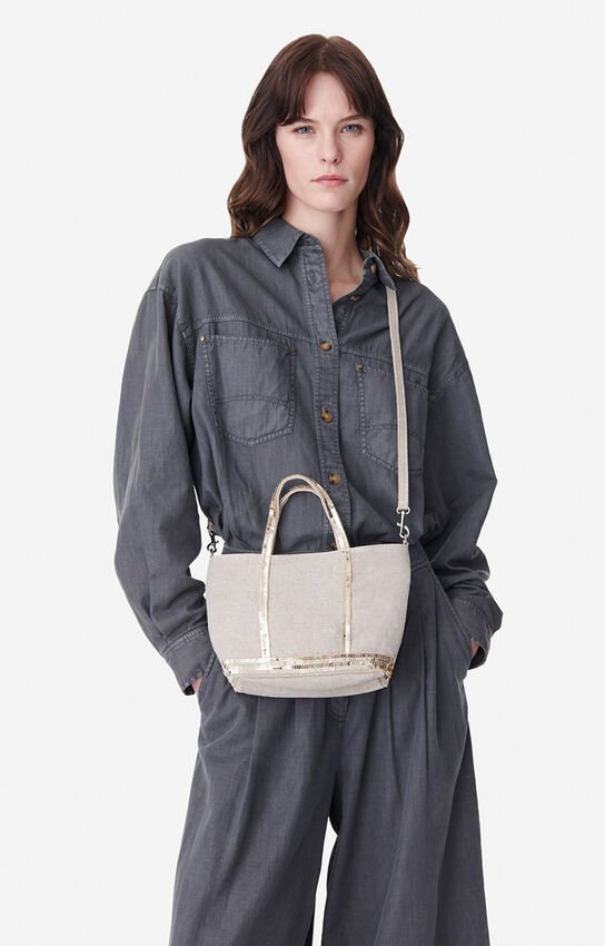 Keten Xs Fermuarlı Cabas Çanta Kum