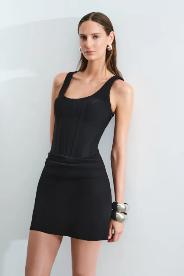 Nora – U-Neck Corset Detailed Mini Dress