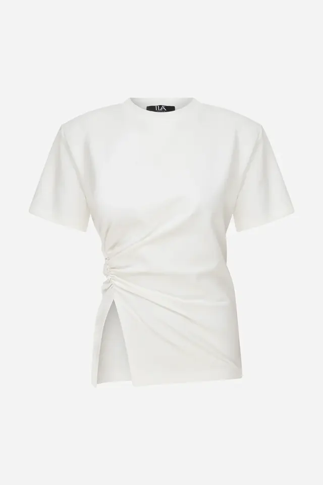 Lilia – Draped T-Shirt With Shoulder Pads