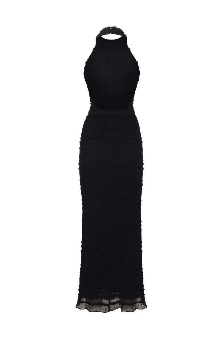 Altheia - Halter Yaka Siyah Midi Elbise