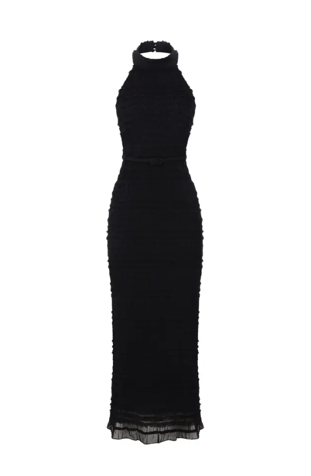 Altheia - Halter Yaka Siyah Midi Elbise