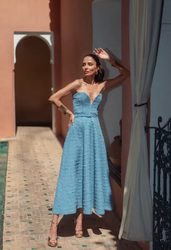 Paloma - Tüvit Mavi Straplez Elbise